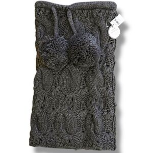 AERIE POM TASTIC Gray Cable Knit Snood Infinity Neck Scarf Snap on Pom Pom NWT